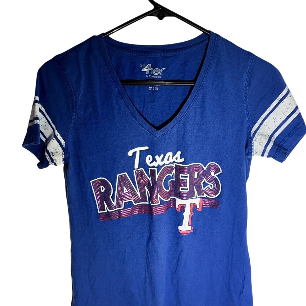 G-III 4Her Texas Rangers Womens V-Neck T-Shirt Blue MLB Fan Gear Small